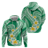 Plumeria Polynesian Green Glitter Pattern Zip Hoodie
