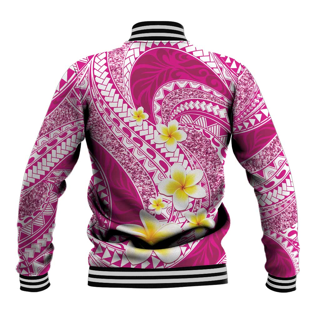 Plumeria Polynesian Pink Glitter Pattern Baseball Jacket LT01 - Polynesian Pride