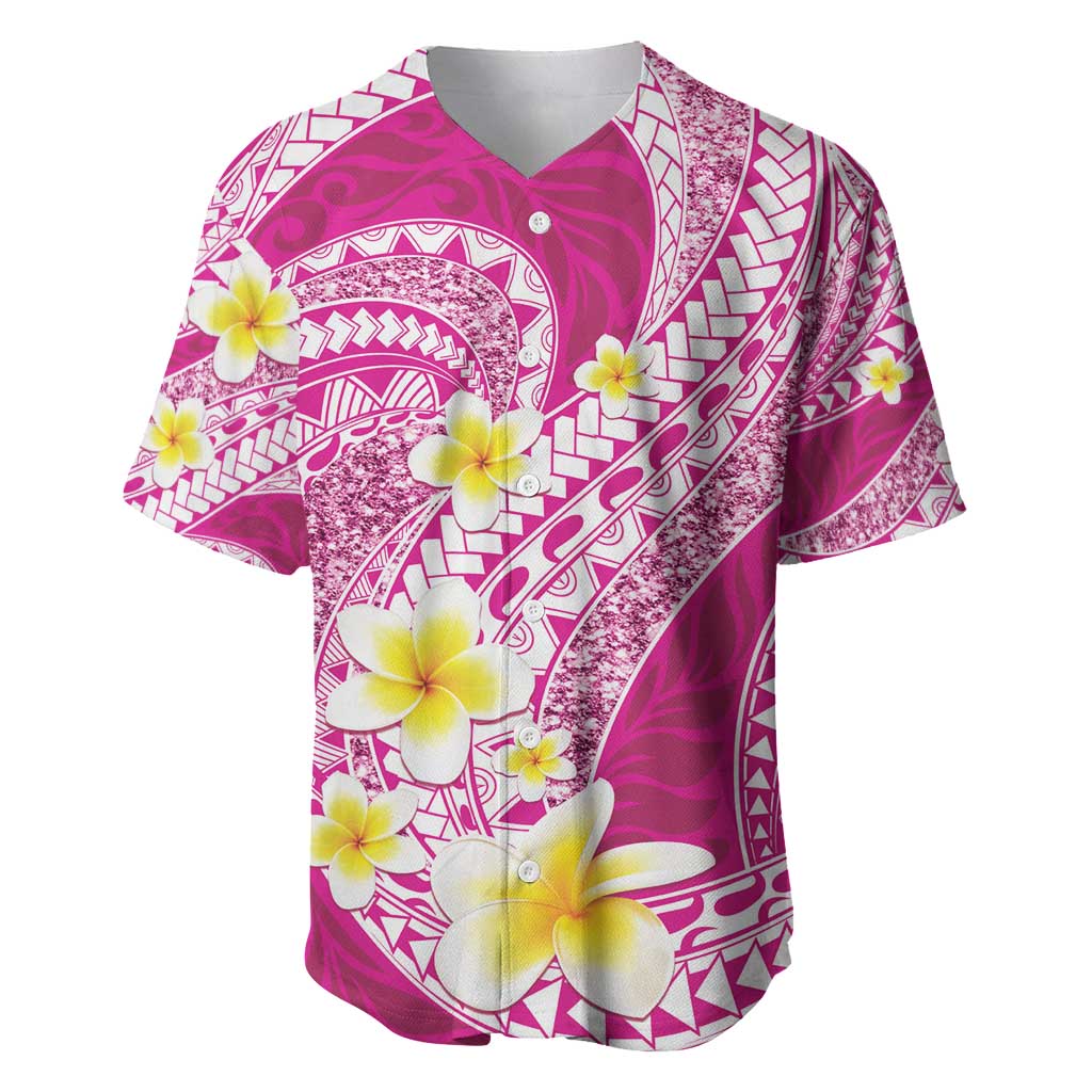Plumeria Polynesian Pink Glitter Pattern Baseball Jersey