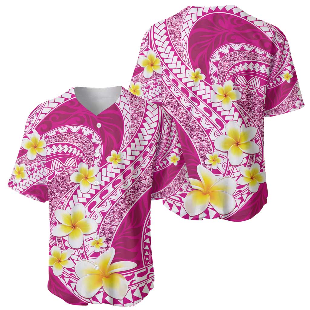 Plumeria Polynesian Pink Glitter Pattern Baseball Jersey