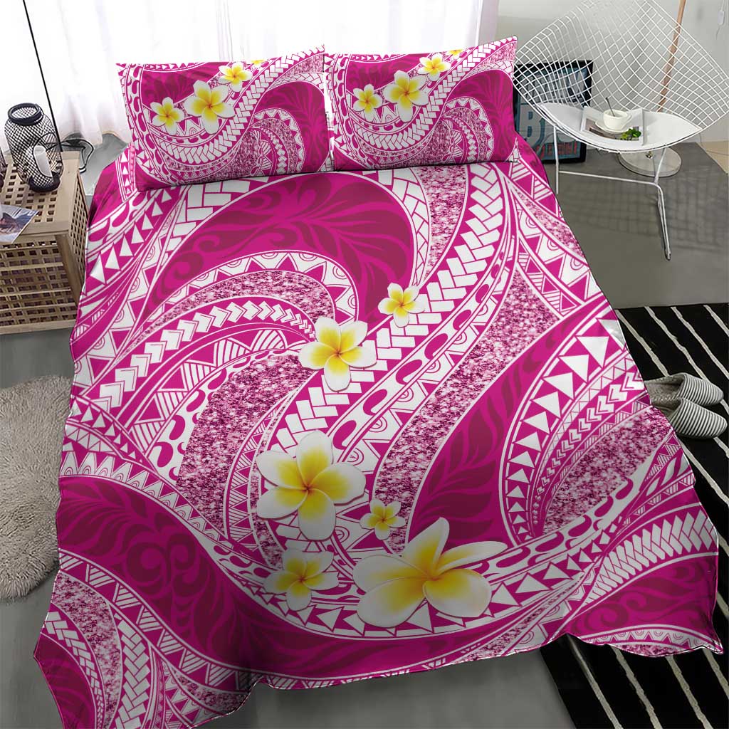 Plumeria Polynesian Pink Glitter Pattern Bedding Set
