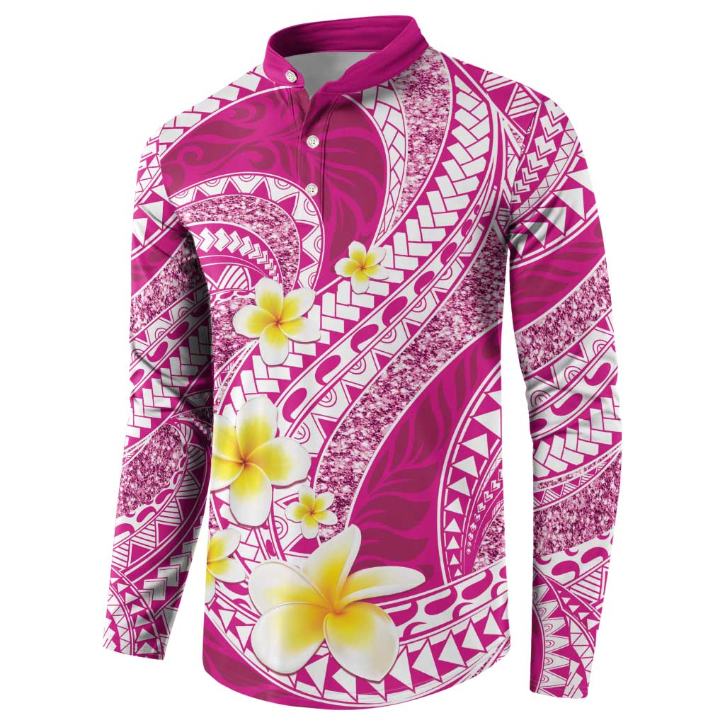 Plumeria Polynesian Pink Glitter Pattern Button Sweatshirt LT01 - Polynesian Pride
