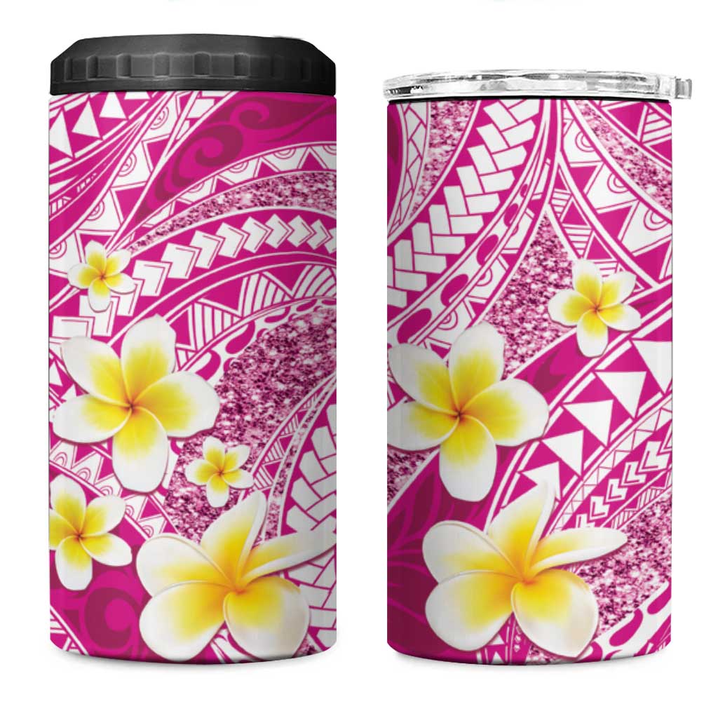 Plumeria Polynesian Pink Glitter Pattern 4 in 1 Can Cooler Tumbler LT01 One Size: 16 oz Pink - Polynesian Pride