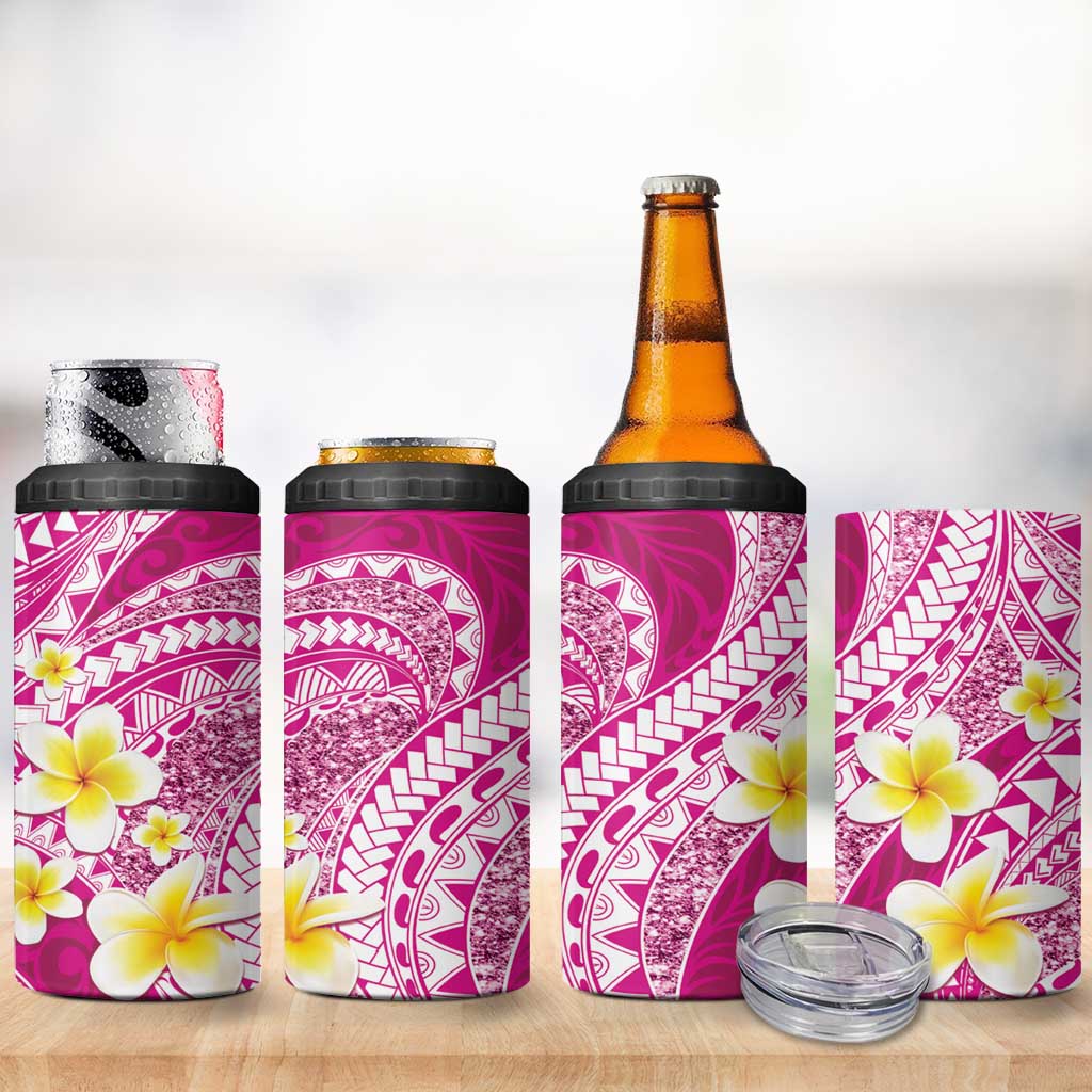 Plumeria Polynesian Pink Glitter Pattern 4 in 1 Can Cooler Tumbler LT01 - Polynesian Pride