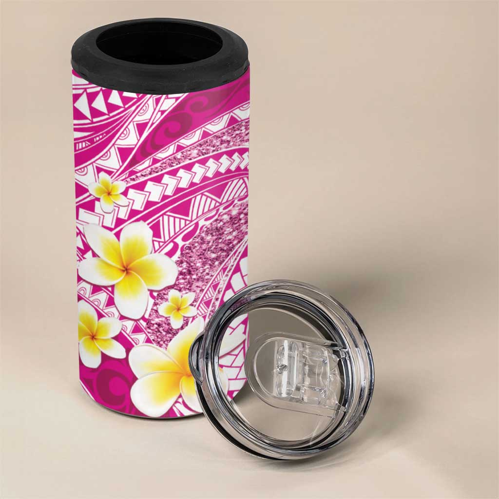 Plumeria Polynesian Pink Glitter Pattern 4 in 1 Can Cooler Tumbler LT01 - Polynesian Pride