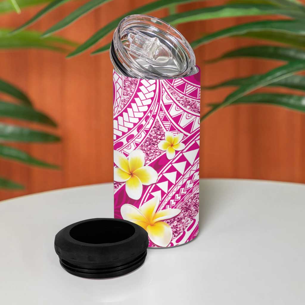 Plumeria Polynesian Pink Glitter Pattern 4 in 1 Can Cooler Tumbler LT01 - Polynesian Pride
