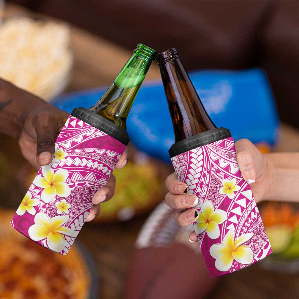 Plumeria Polynesian Pink Glitter Pattern 4 in 1 Can Cooler Tumbler LT01 - Polynesian Pride