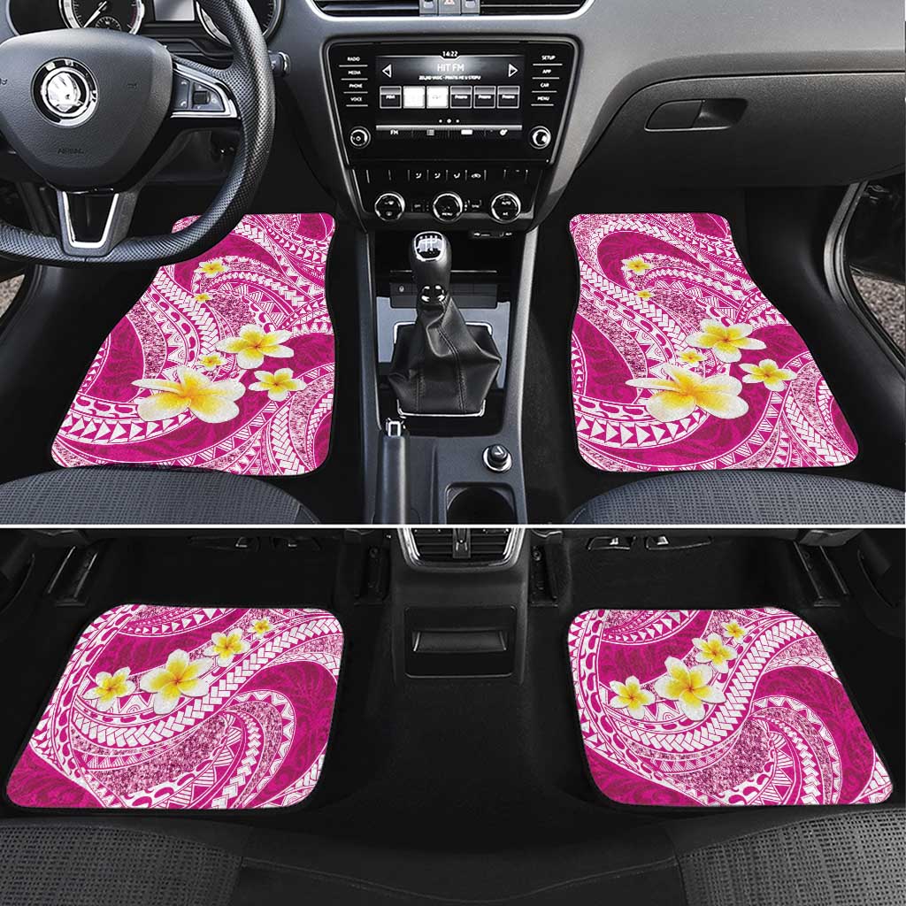 Plumeria Polynesian Pink Glitter Pattern Car Mats