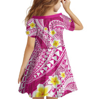 Plumeria Polynesian Pink Glitter Pattern Family Matching Off The Shoulder Long Sleeve Dress and Hawaiian Shirt