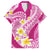 Plumeria Polynesian Pink Glitter Pattern Family Matching Off Shoulder Maxi Dress and Hawaiian Shirt