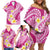 Plumeria Polynesian Pink Glitter Pattern Family Matching Off Shoulder Short Dress and Hawaiian Shirt