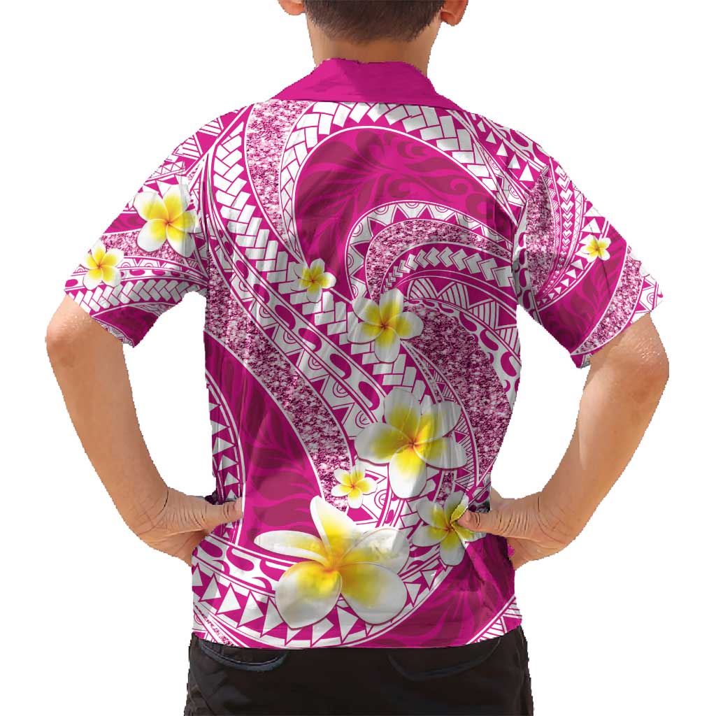 Plumeria Polynesian Pink Glitter Pattern Family Matching Puletasi and Hawaiian Shirt LT01 - Polynesian Pride
