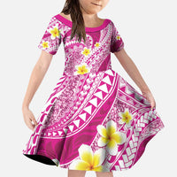 Plumeria Polynesian Pink Glitter Pattern Family Matching Puletasi and Hawaiian Shirt LT01 Daughter's Dress Pink - Polynesian Pride