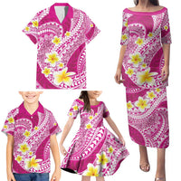 Plumeria Polynesian Pink Glitter Pattern Family Matching Puletasi and Hawaiian Shirt LT01 - Polynesian Pride