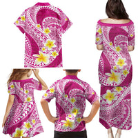 Plumeria Polynesian Pink Glitter Pattern Family Matching Puletasi and Hawaiian Shirt LT01 - Polynesian Pride