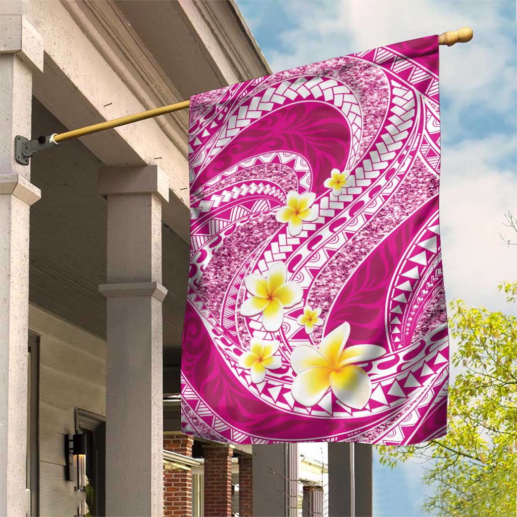 Plumeria Polynesian Pink Glitter Pattern Garden Flag