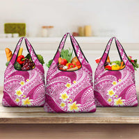 Plumeria Polynesian Pink Glitter Pattern Grocery Bag LT01 3-pack One Size Pink - Polynesian Pride