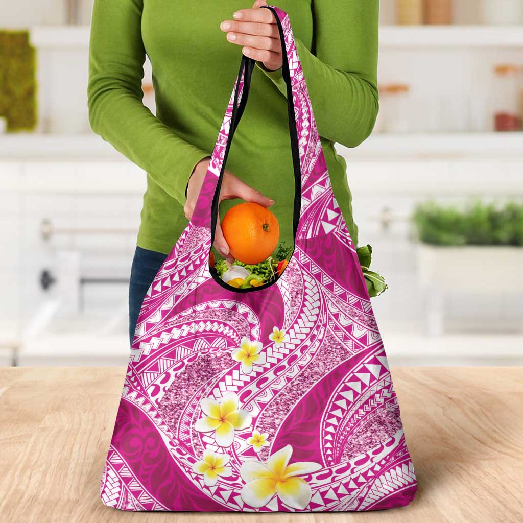 Plumeria Polynesian Pink Glitter Pattern Grocery Bag LT01 - Polynesian Pride