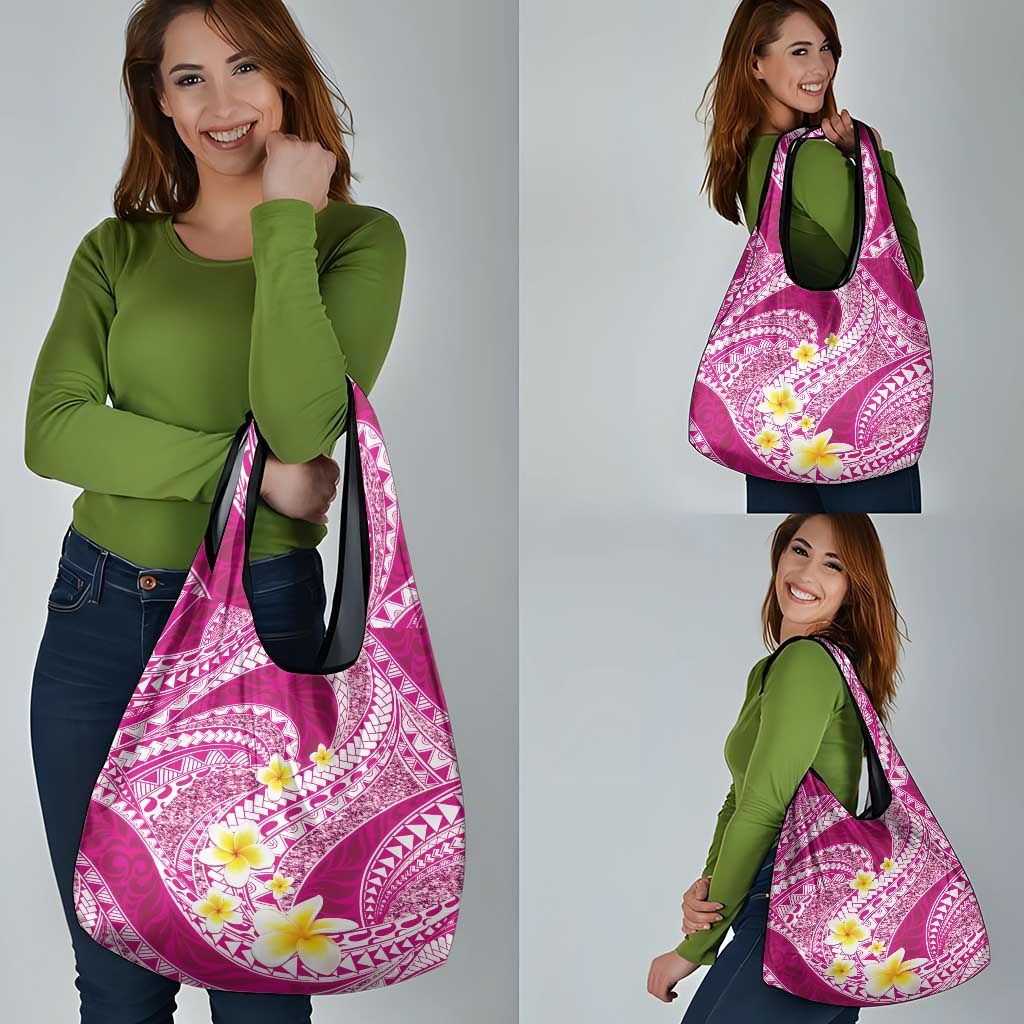 Plumeria Polynesian Pink Glitter Pattern Grocery Bag LT01 - Polynesian Pride