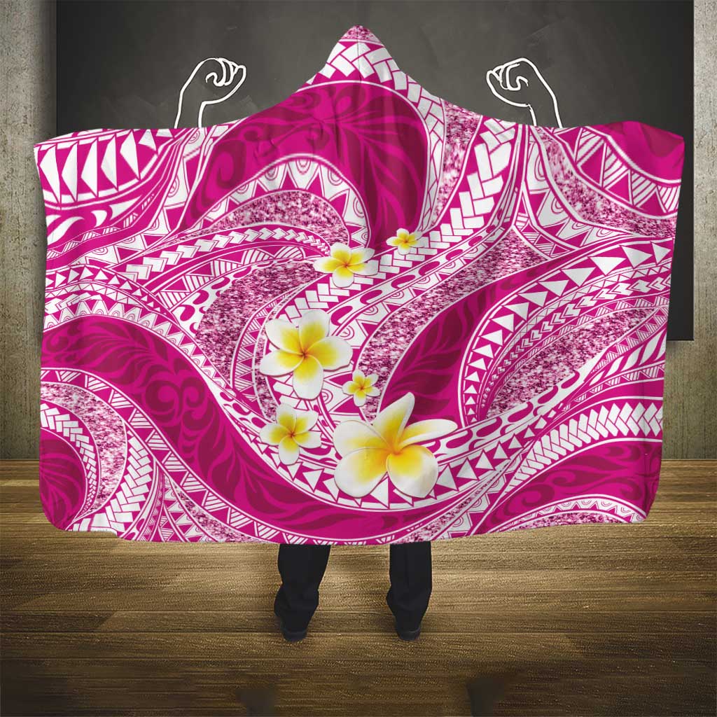 Plumeria Polynesian Pink Glitter Pattern Hooded Blanket LT01 - Polynesian Pride