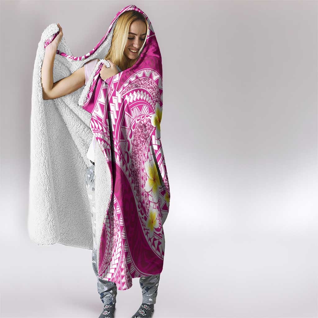 Plumeria Polynesian Pink Glitter Pattern Hooded Blanket LT01 - Polynesian Pride