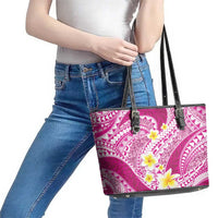 Plumeria Polynesian Pink Glitter Pattern Leather Tote Bag