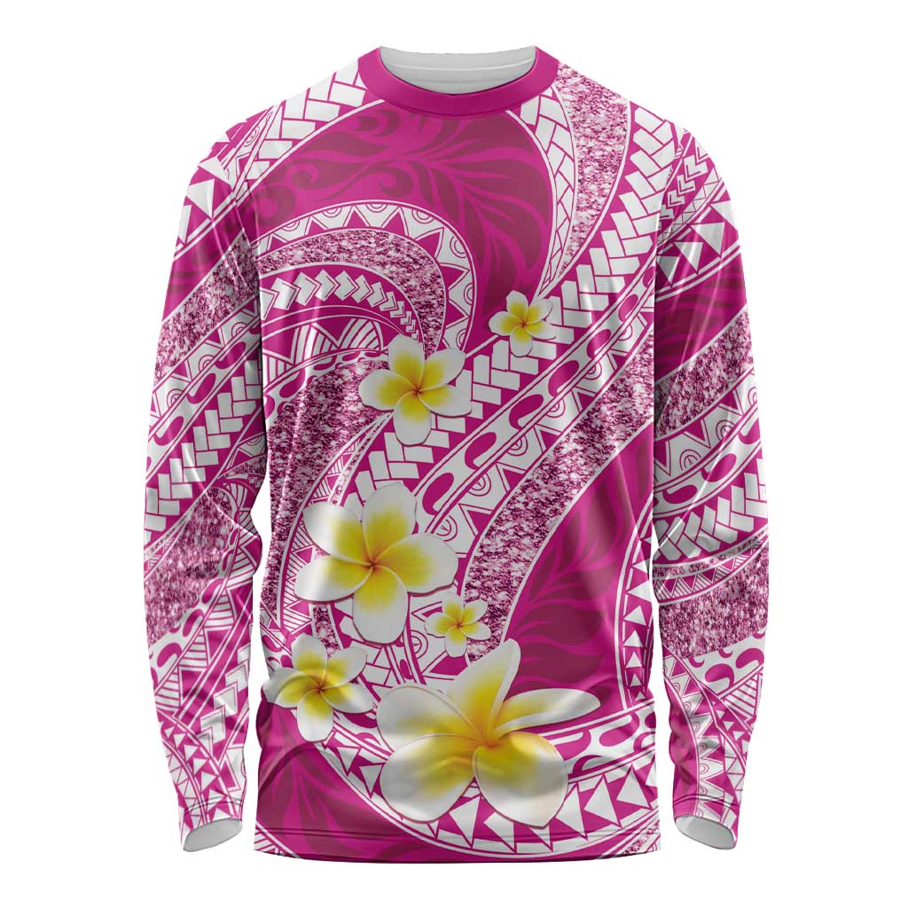 Plumeria Polynesian Pink Glitter Pattern Long Sleeve Shirt LT01 Unisex Pink - Polynesian Pride