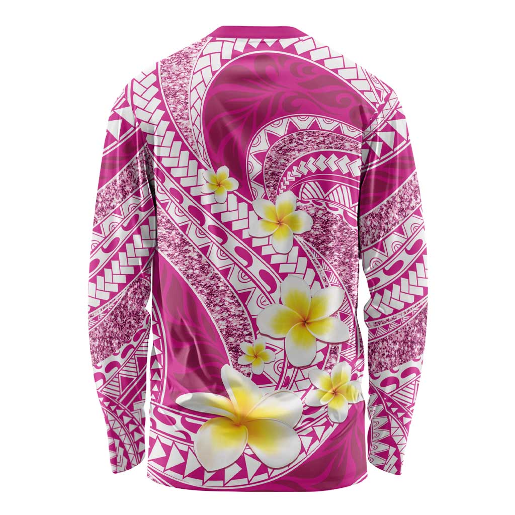 Plumeria Polynesian Pink Glitter Pattern Long Sleeve Shirt LT01 - Polynesian Pride
