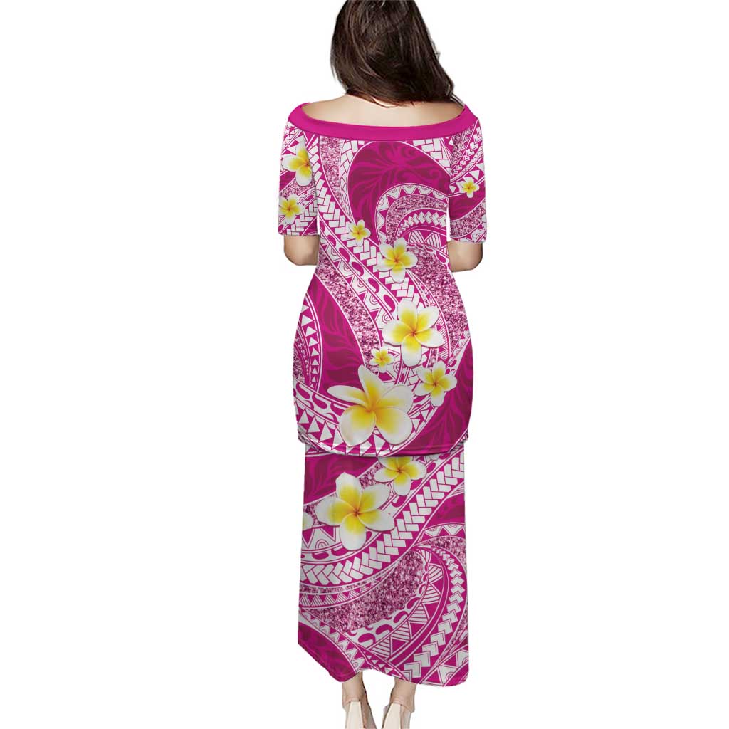 Plumeria Polynesian Pink Glitter Pattern Puletasi LT01 - Polynesian Pride