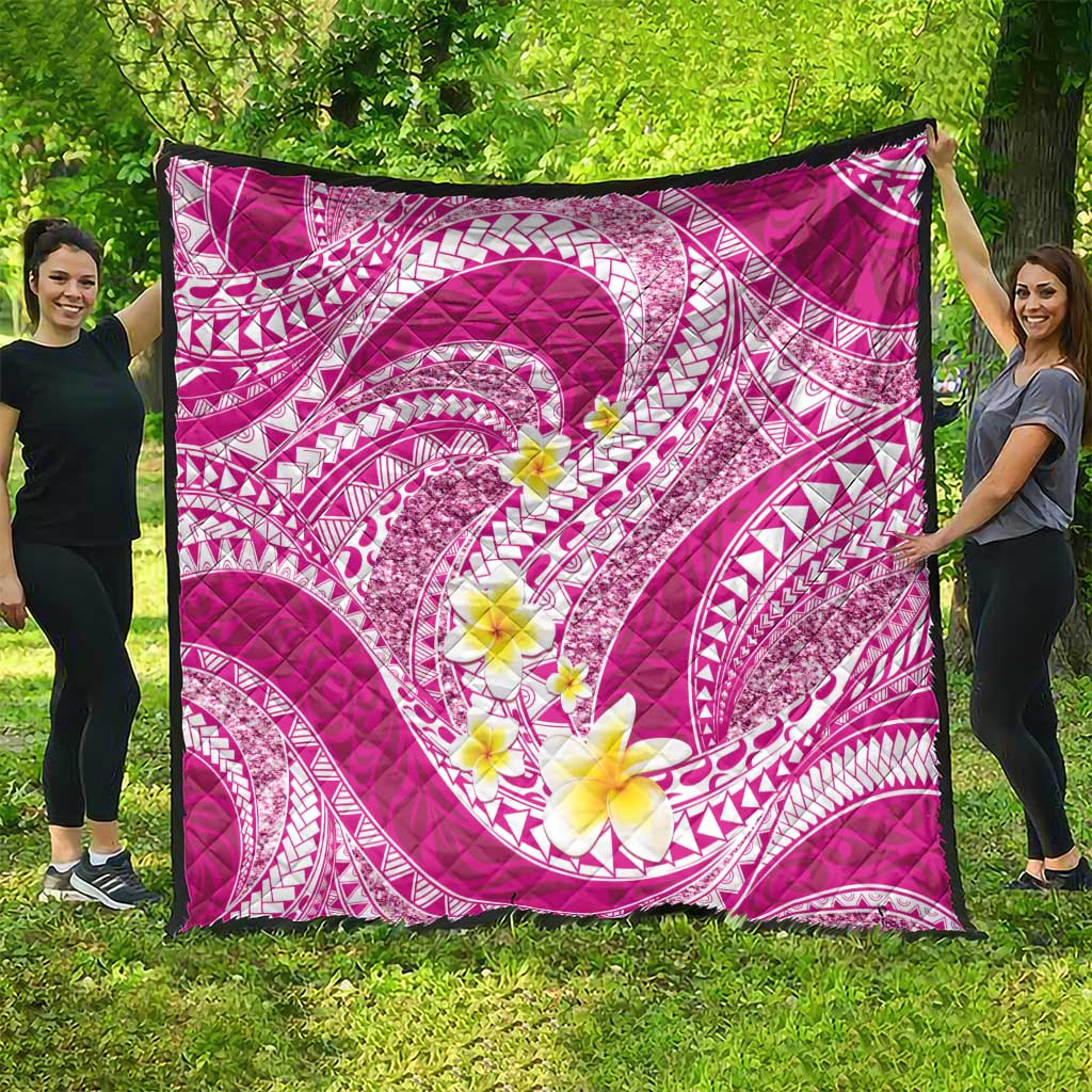 Plumeria Polynesian Pink Glitter Pattern Quilt