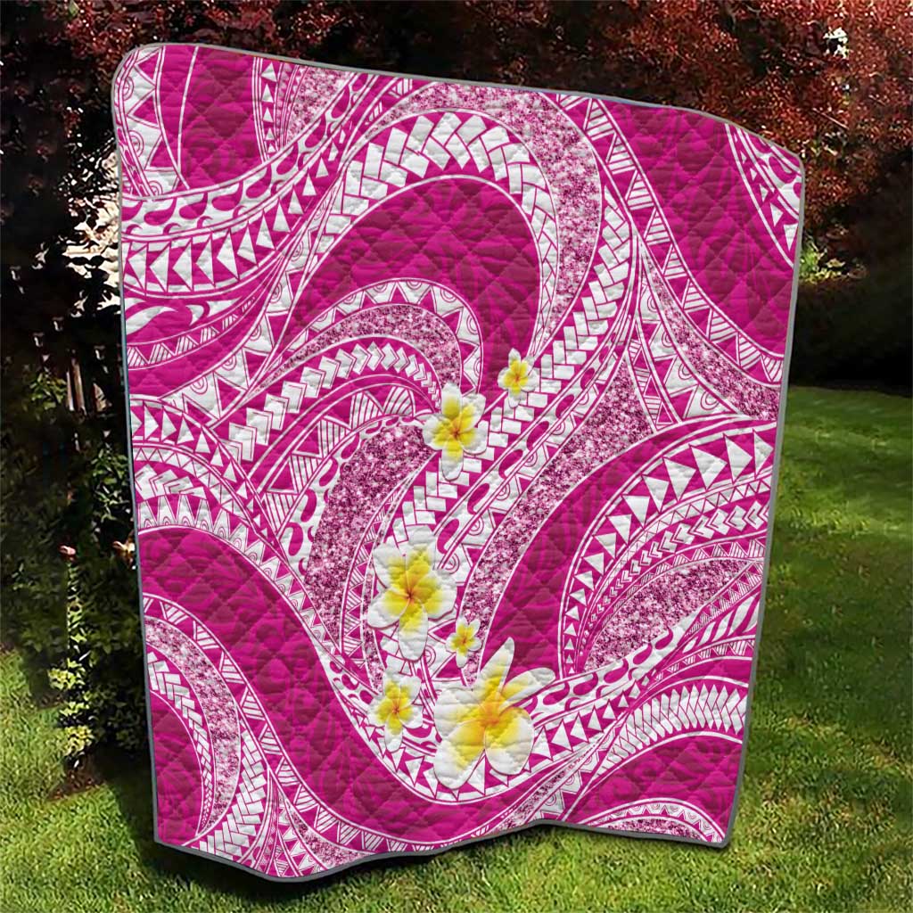 Plumeria Polynesian Pink Glitter Pattern Quilt
