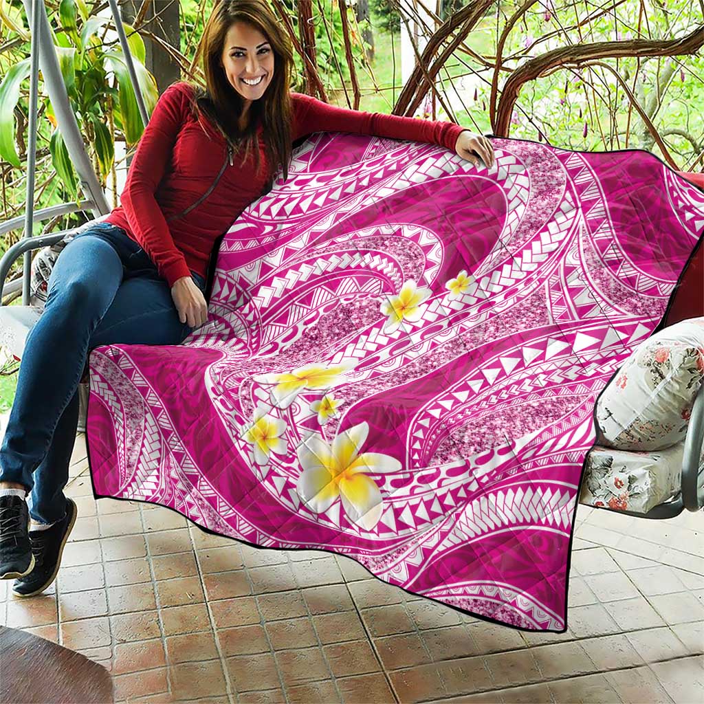 Plumeria Polynesian Pink Glitter Pattern Quilt