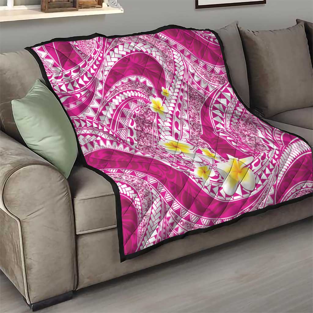 Plumeria Polynesian Pink Glitter Pattern Quilt