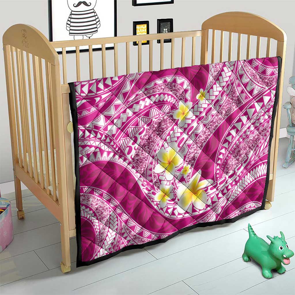 Plumeria Polynesian Pink Glitter Pattern Quilt