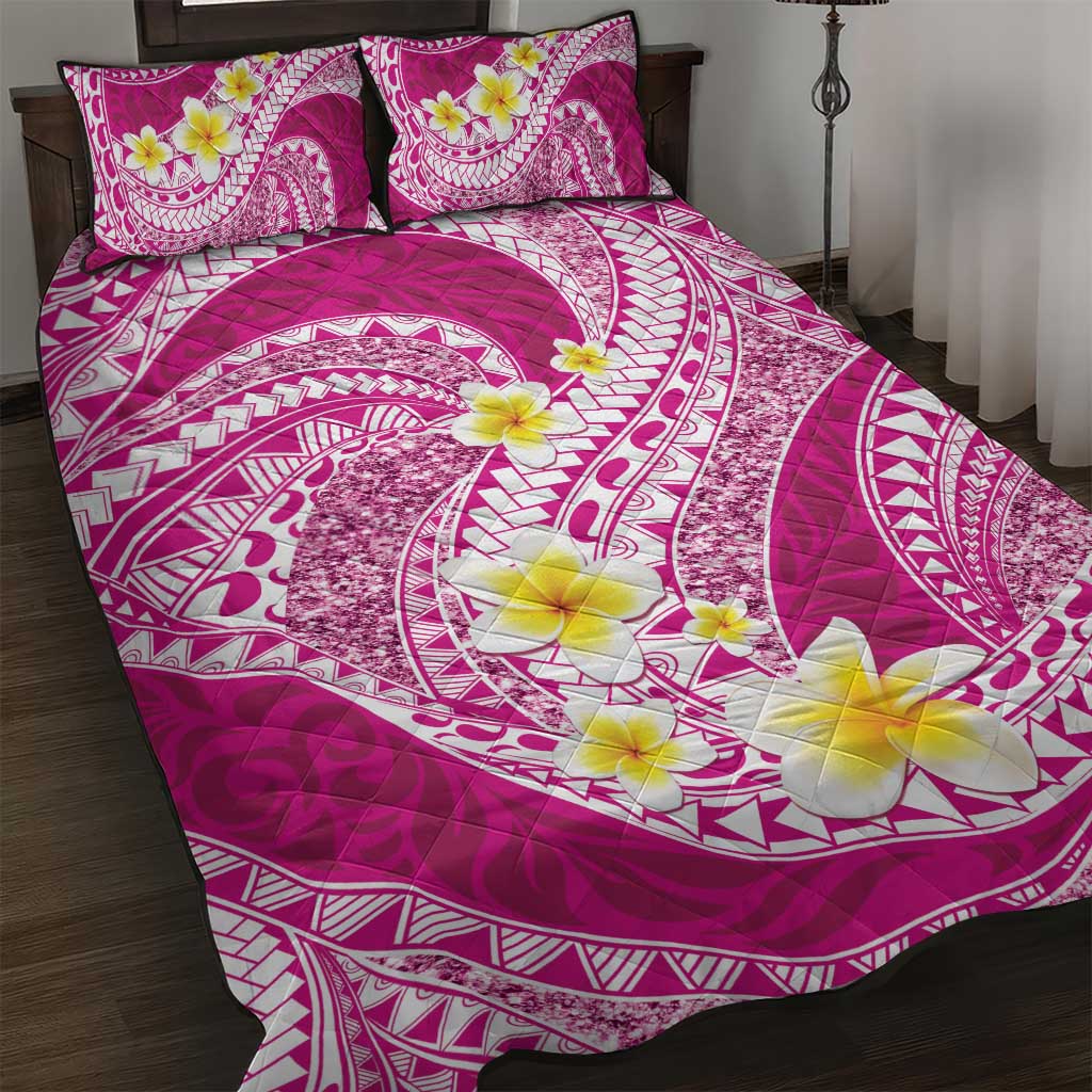 Plumeria Polynesian Pink Glitter Pattern Quilt Bed Set LT01 Pink - Polynesian Pride