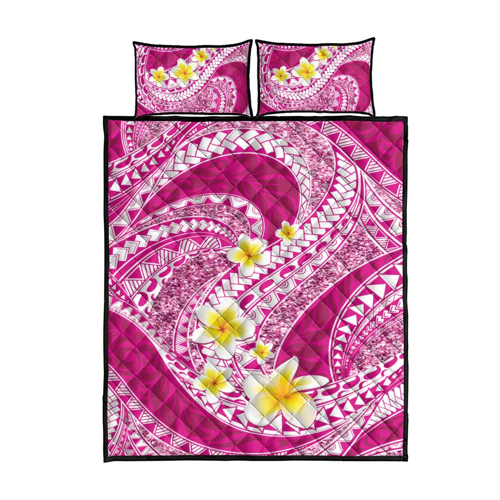 Plumeria Polynesian Pink Glitter Pattern Quilt Bed Set LT01 - Polynesian Pride