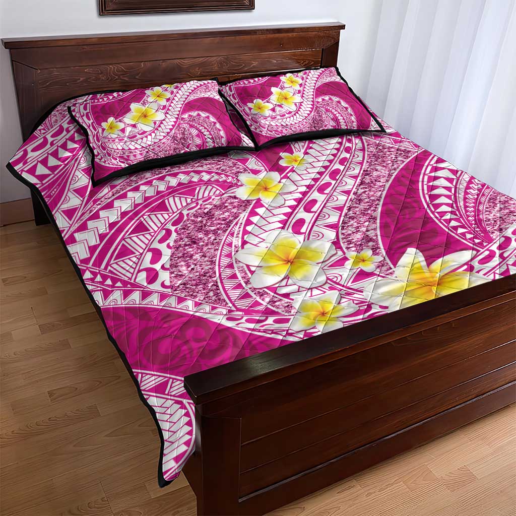 Plumeria Polynesian Pink Glitter Pattern Quilt Bed Set LT01 - Polynesian Pride