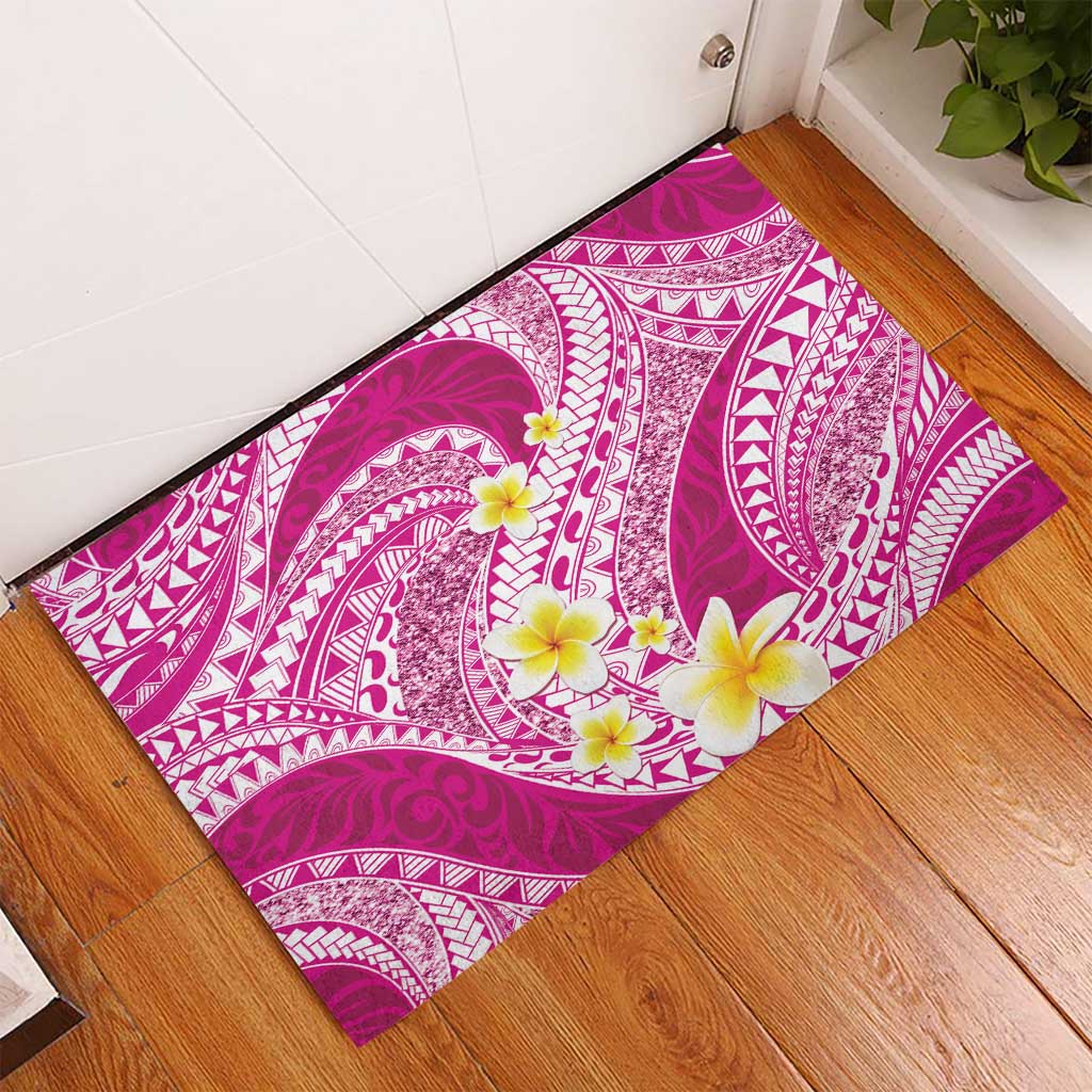 Plumeria Polynesian Pink Glitter Pattern Rubber Doormat LT01 - Polynesian Pride