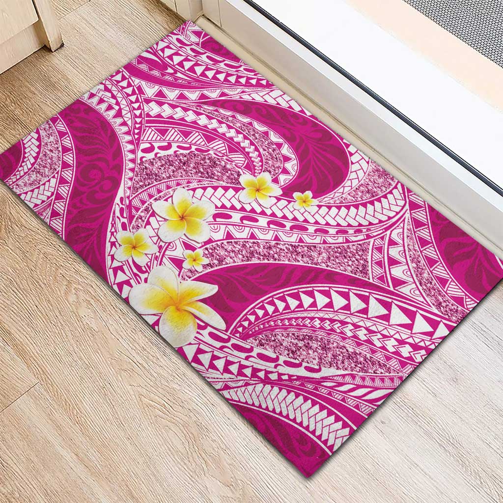 Plumeria Polynesian Pink Glitter Pattern Rubber Doormat LT01 - Polynesian Pride