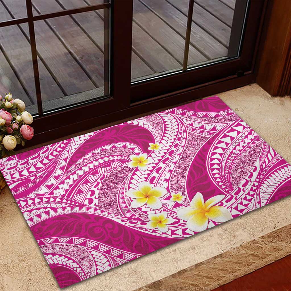 Plumeria Polynesian Pink Glitter Pattern Rubber Doormat LT01 - Polynesian Pride