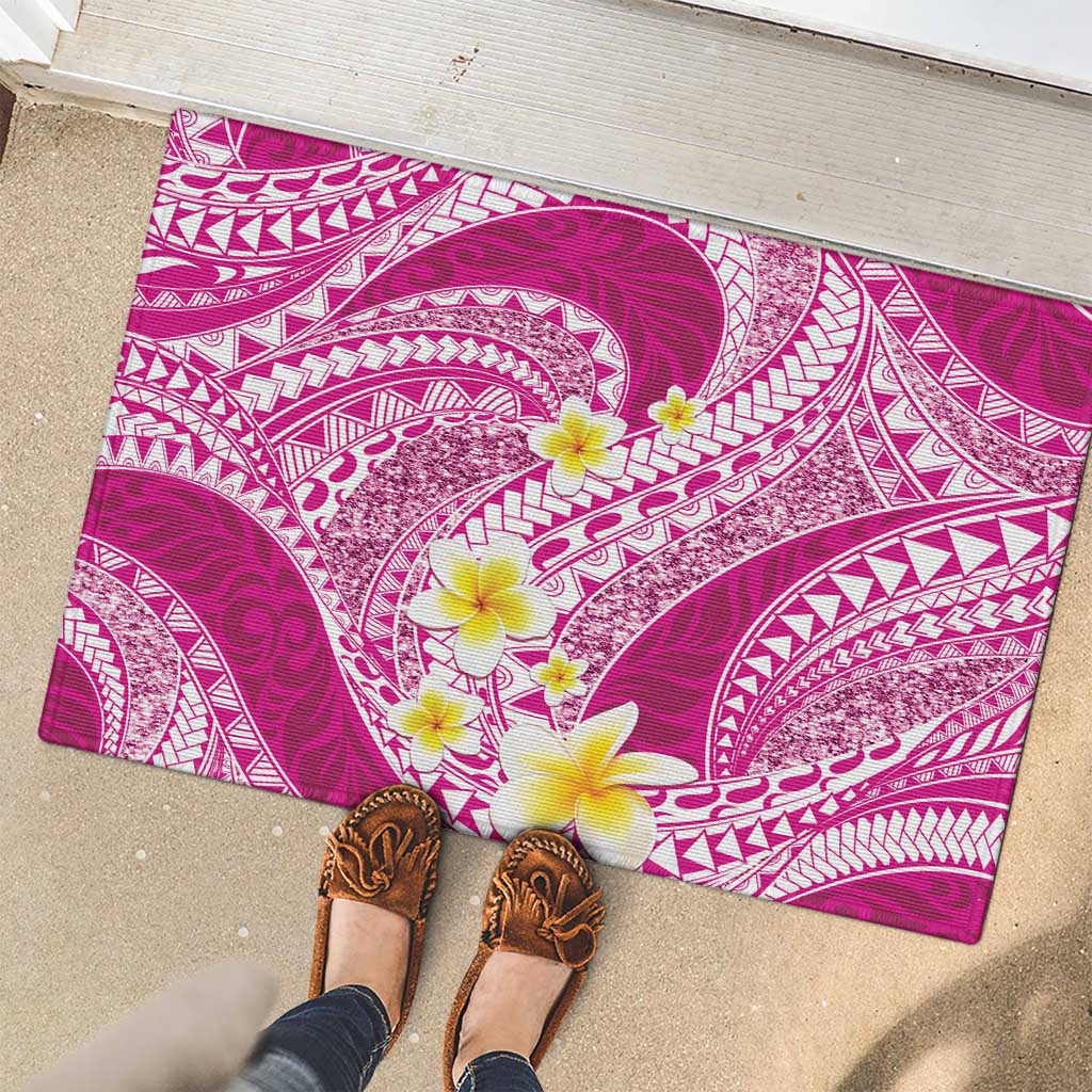 Plumeria Polynesian Pink Glitter Pattern Rubber Doormat LT01 - Polynesian Pride