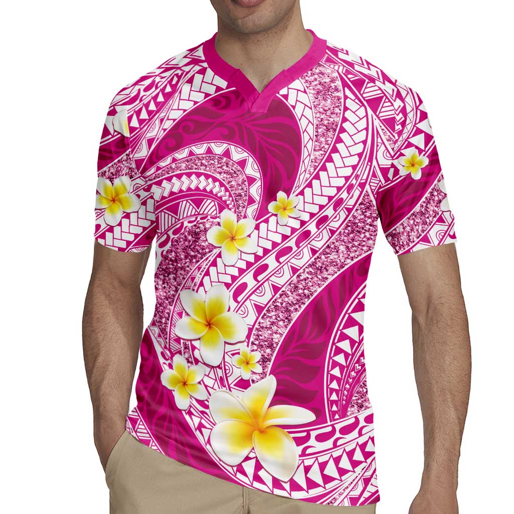 Plumeria Polynesian Pink Glitter Pattern Rugby Jersey