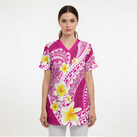 Plumeria Polynesian Pink Glitter Pattern Scrub Top LT01 - Polynesian Pride