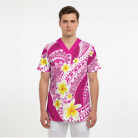 Plumeria Polynesian Pink Glitter Pattern Scrub Top LT01 - Polynesian Pride