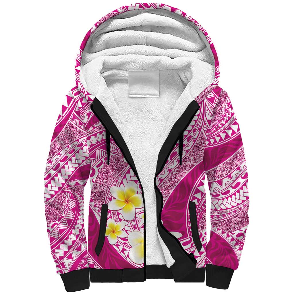 Plumeria Polynesian Pink Glitter Pattern Sherpa Hoodie LT01 Unisex Pink - Polynesian Pride
