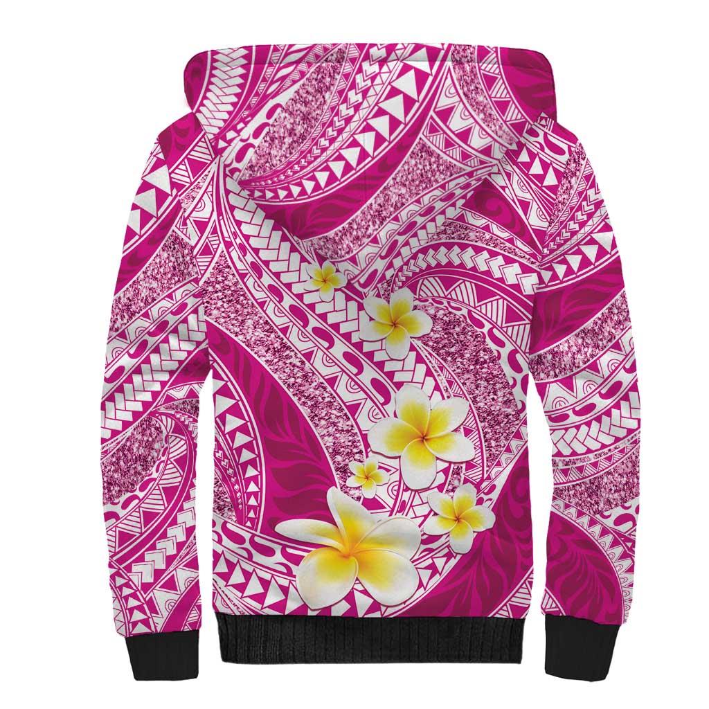 Plumeria Polynesian Pink Glitter Pattern Sherpa Hoodie LT01 - Polynesian Pride