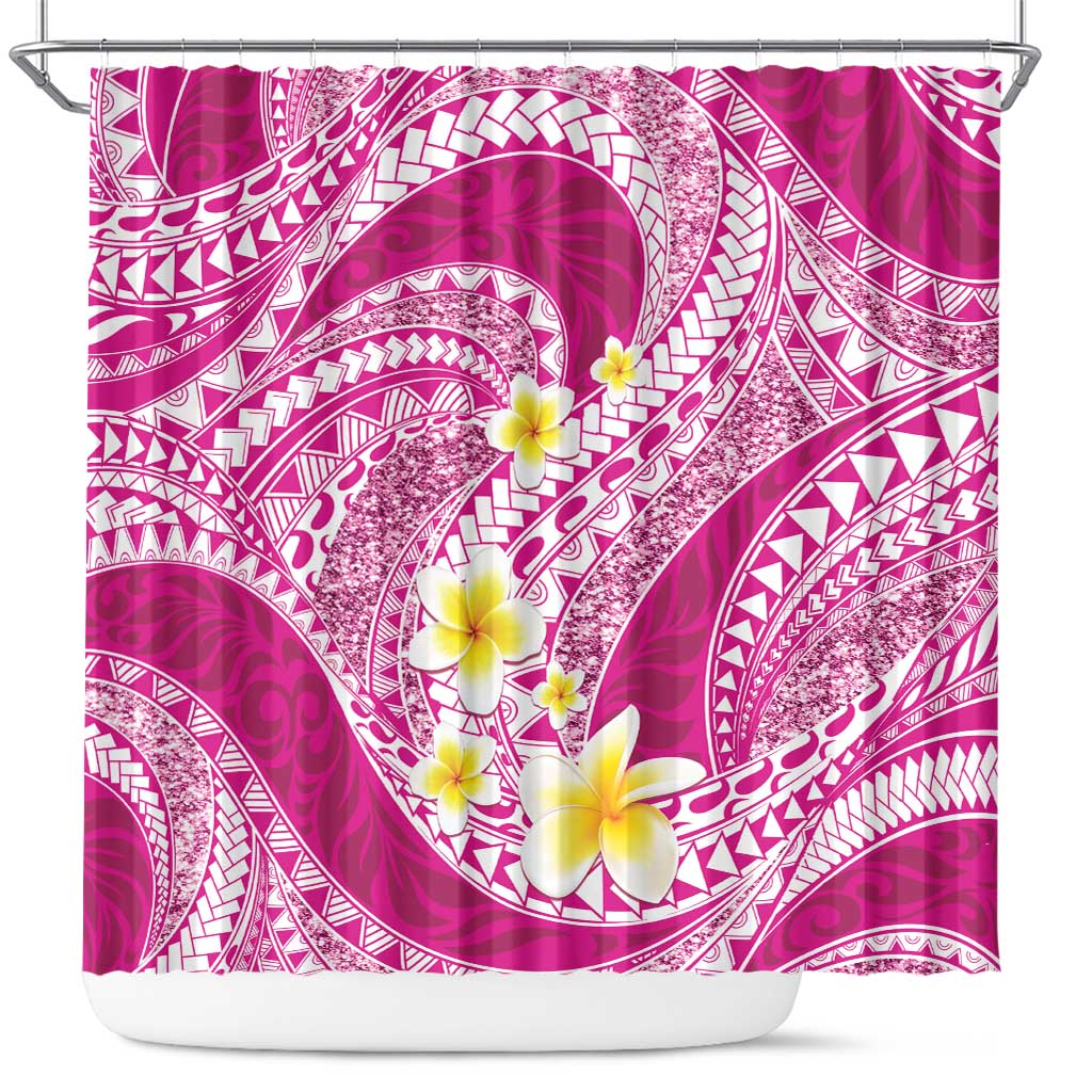 Plumeria Polynesian Pink Glitter Pattern Shower Curtain