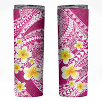 Plumeria Polynesian Pink Glitter Pattern Skinny Tumbler