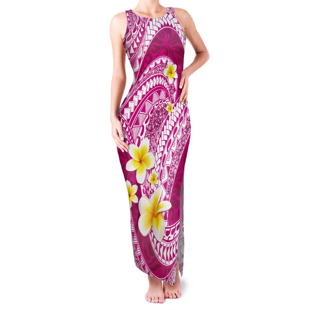 Plumeria Polynesian Pink Glitter Pattern Tank Maxi Dress LT01 Women Pink - Polynesian Pride