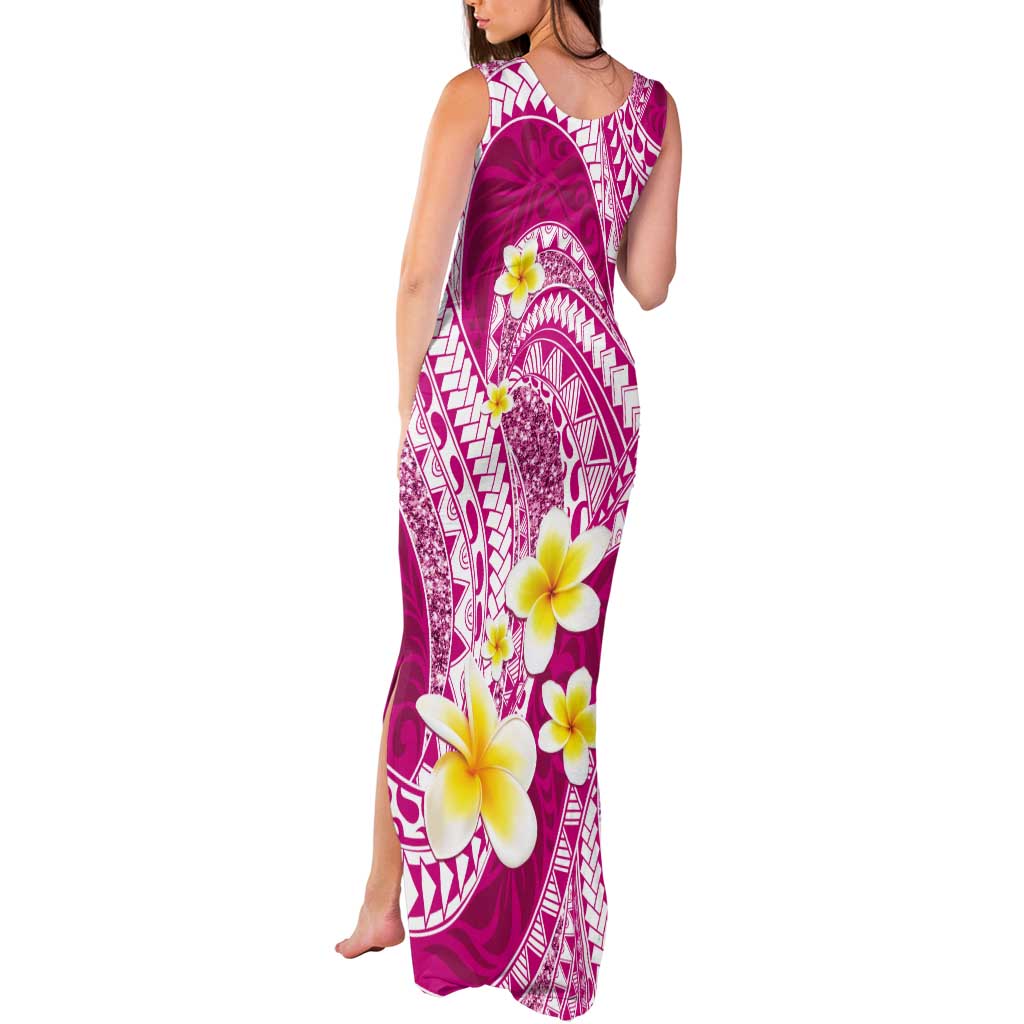 Plumeria Polynesian Pink Glitter Pattern Tank Maxi Dress LT01 - Polynesian Pride
